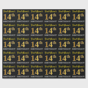 Black, Imitation Gold "14th BIRTHDAY" Wrapping Paper