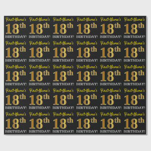 Black, Imitation Gold "18th BIRTHDAY" Wrapping Paper