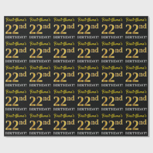 Black, Imitation Gold "22nd BIRTHDAY" Wrapping Paper