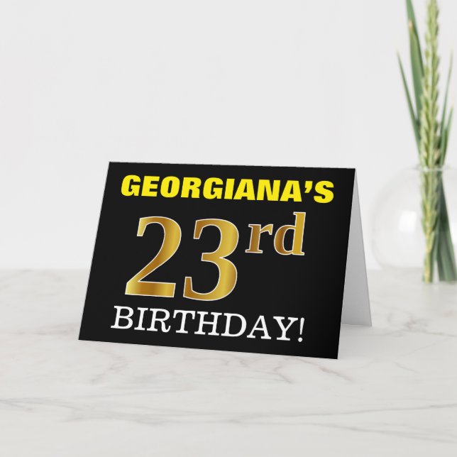 Black, Imitation Gold "23rd BIRTHDAY" Card (Front)