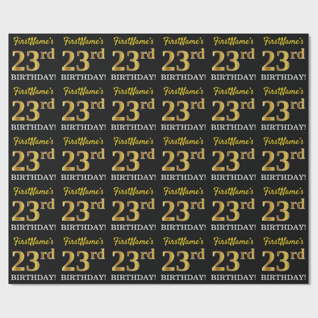 Black, Imitation Gold "23rd BIRTHDAY" Wrapping Paper (Flat)