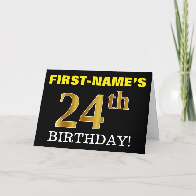 Black, Imitation Gold "24th BIRTHDAY" Card (Front)