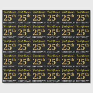 Black, Imitation Gold "25th BIRTHDAY" Wrapping Paper
