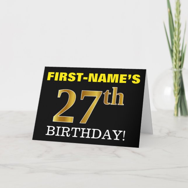 Black, Imitation Gold "27th BIRTHDAY" Card (Front)