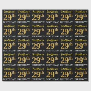 Black, Imitation Gold "29th BIRTHDAY" Wrapping Paper