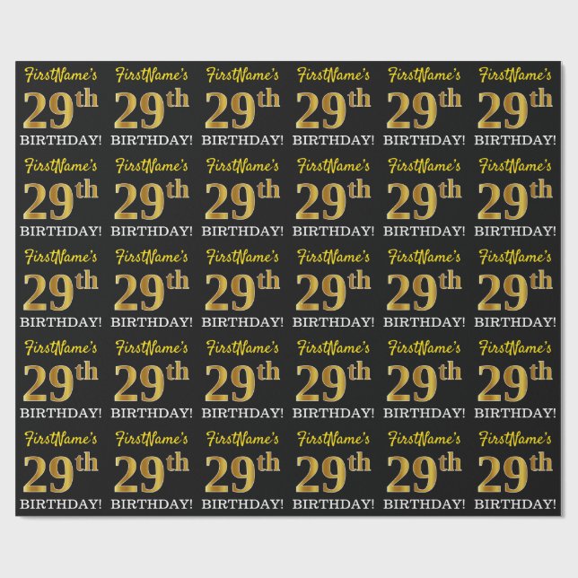 Black, Imitation Gold "29th BIRTHDAY" Wrapping Paper (Flat)
