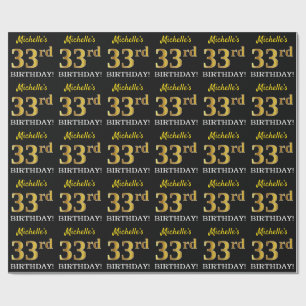 Black, Imitation Gold "33rd BIRTHDAY" Wrapping Paper