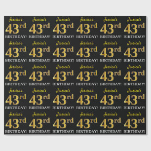 Black, Imitation Gold "43rd BIRTHDAY" Wrapping Paper