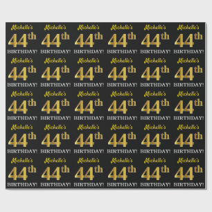 Black, Imitation Gold "44th BIRTHDAY" Wrapping Paper