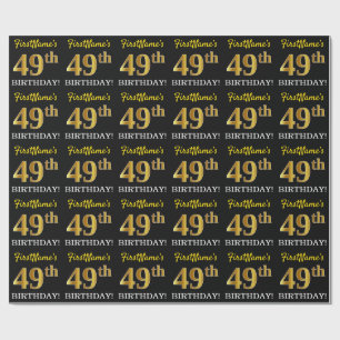 Black, Imitation Gold "49th BIRTHDAY" Wrapping Paper