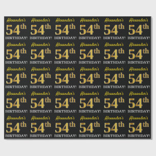 Black, Imitation Gold "54th BIRTHDAY" Wrapping Paper