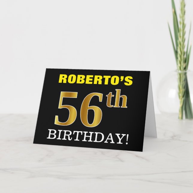 Black, Imitation Gold "56th BIRTHDAY" Card (Front)