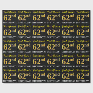 Black, Imitation Gold "62nd BIRTHDAY" Wrapping Paper