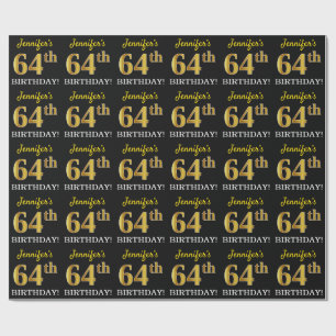 Black, Imitation Gold "64th BIRTHDAY" Wrapping Paper