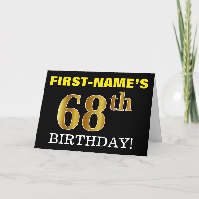 Black, Imitation Gold "68th BIRTHDAY" Card (Front)
