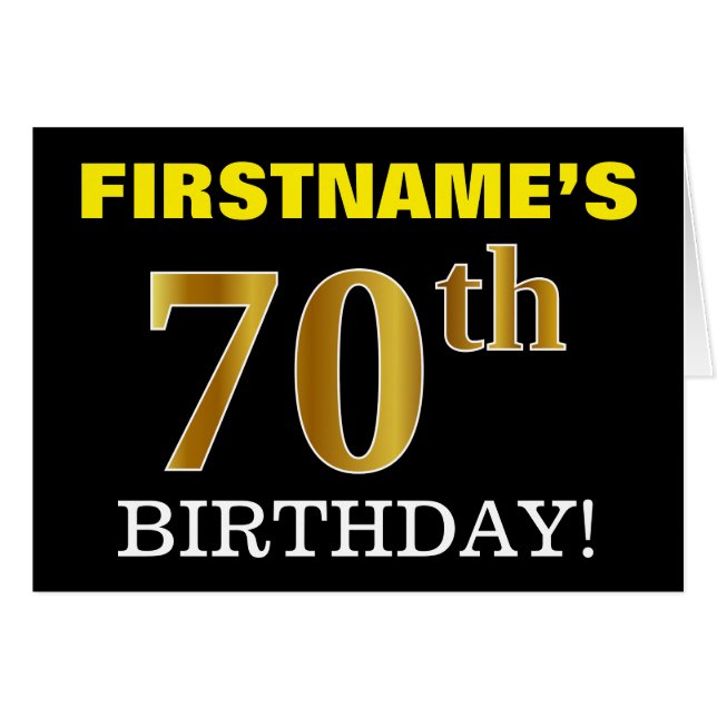 Black, Imitation Gold "70th BIRTHDAY" Card (Front Horizontal)