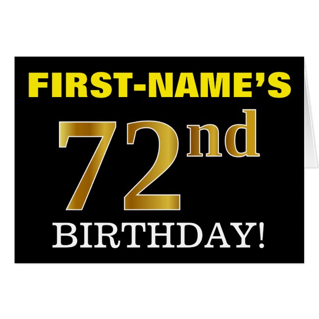 Black, Imitation Gold "72nd BIRTHDAY" Card (Front Horizontal)