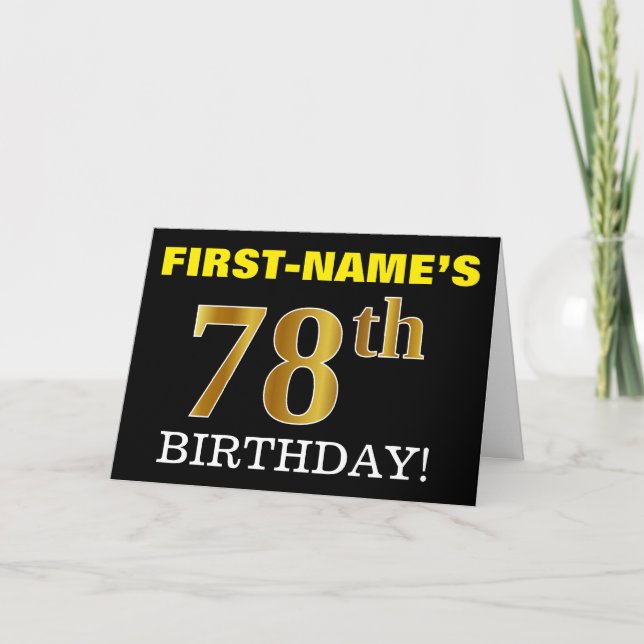 Black, Imitation Gold "78th BIRTHDAY" Card (Front)