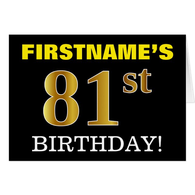 Black, Imitation Gold "81st BIRTHDAY" Card (Front Horizontal)