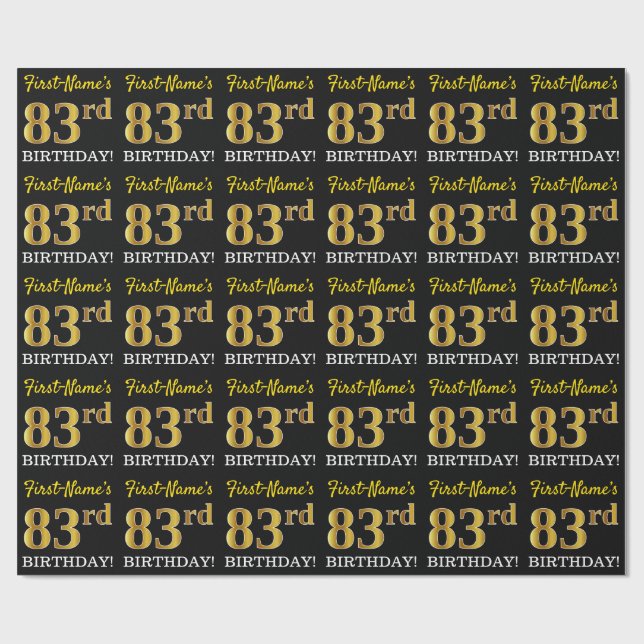 Black, Imitation Gold "83rd BIRTHDAY" Wrapping Paper (Flat)