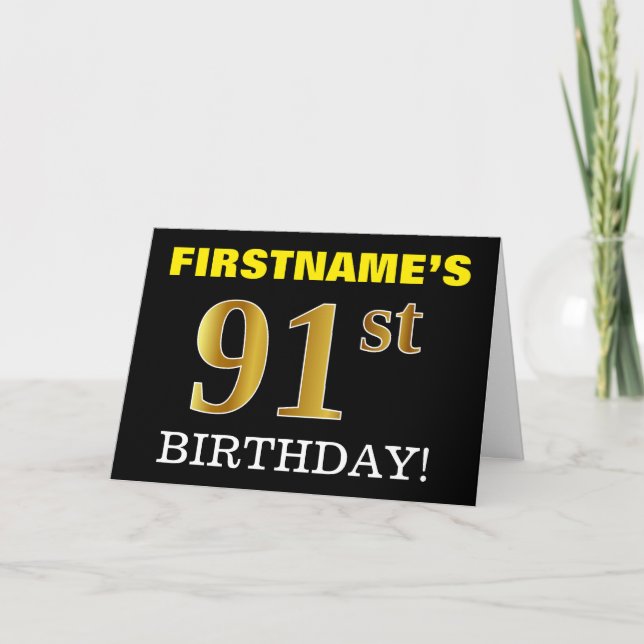 Black, Imitation Gold "91st BIRTHDAY" Card (Front)