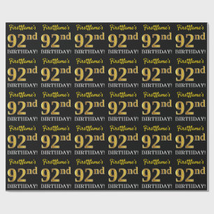 Black, Imitation Gold "92nd BIRTHDAY" Wrapping Paper