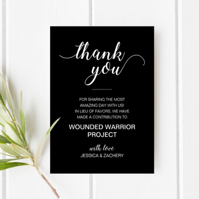 Black In Lieu Of Favours Charity Donation Wedding Place Card (Creator Uploaded)