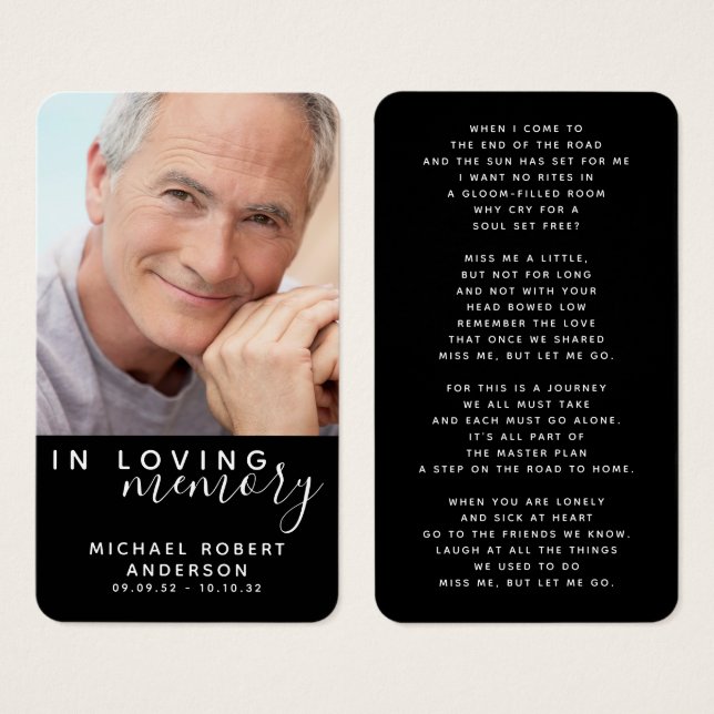 Black In Loving Memory Photo Poem Memorial Card (Front & Back)
