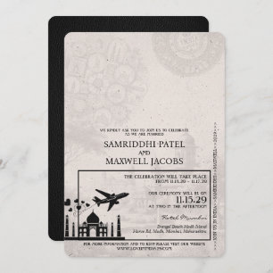 Black India Passport Wedding Invitation