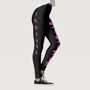Black Indiana State Flower Peony Leggings