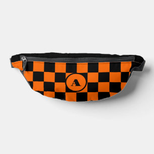 Black Initial   Black and Sunset Orange Chequered Bum Bags