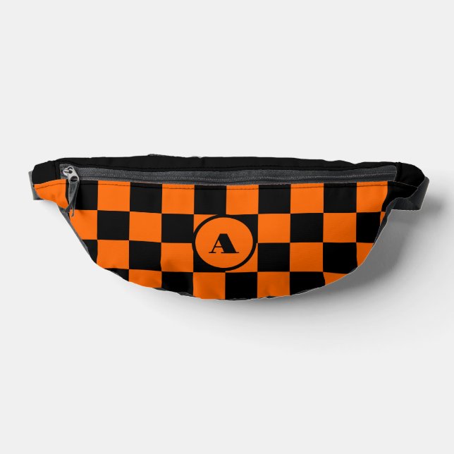 Black Initial | Black and Sunset Orange Chequered Bum Bags (Lay Down)