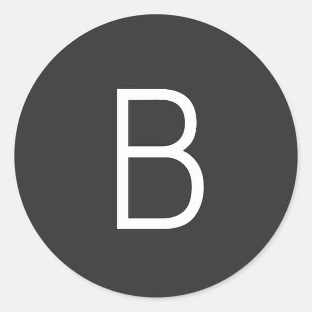 Black Initial Letter Monogram Modern Classic Round Sticker (Front)