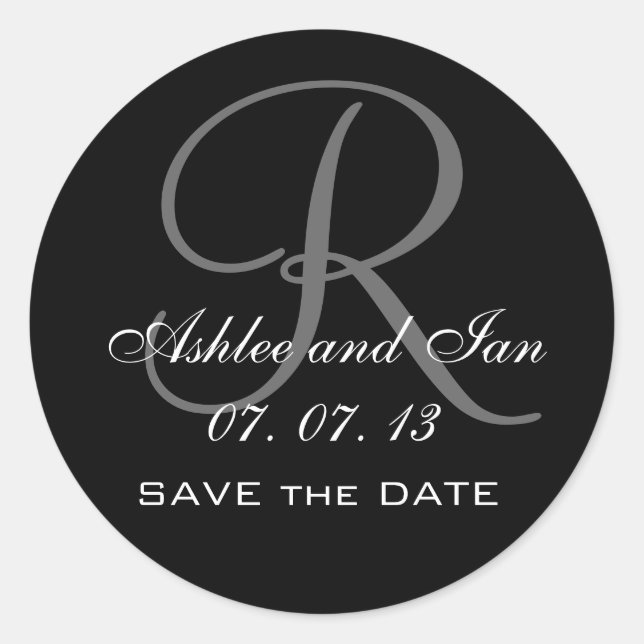 Black Initial Monogram Save the Date 2013 Sticker (Front)