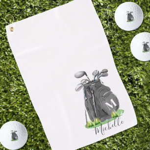 Black Initial Name Monogram Golf Towel