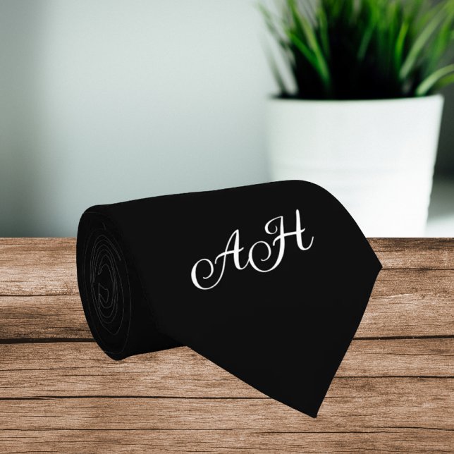 Black Initials Groomsmen Monogram Monogrammed  Tie (Creator Uploaded)