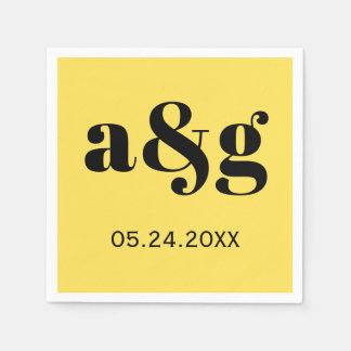 Black initials typography on yellow wedding napkin