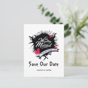 Black Ink and Pink Rose Gothic Save Our Date Announcement Postcard