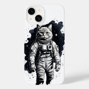 Black Ink Astronaut Cat Design Case-Mate iPhone 14 Case
