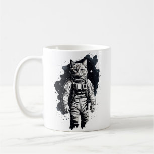 Black Ink Astronaut Cat Design Coffee Mug