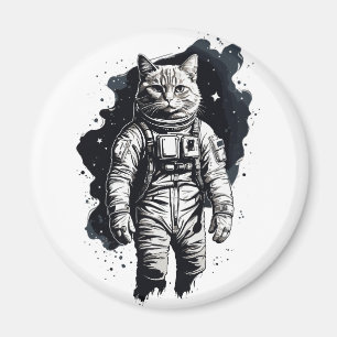 Black Ink Astronaut Cat Design Magnet