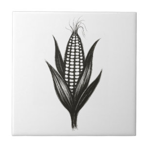 Black Ink Corn Illustration – Harvest Design on Ceramic Tile