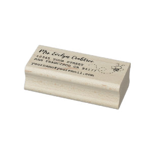 Black Ink Custom Name Bee Return Address Rubber Stamp