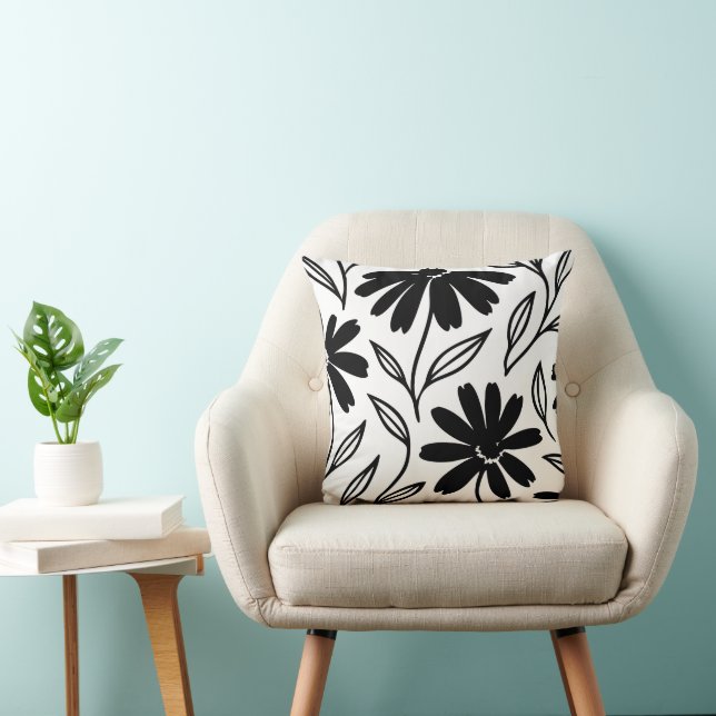 Black Ink Daisies Boho  Cushion (Chair)