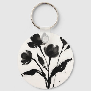 Black Ink Flower Bouquet Key Ring