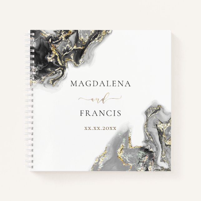 black ink marble wedding Guest Book (Front)