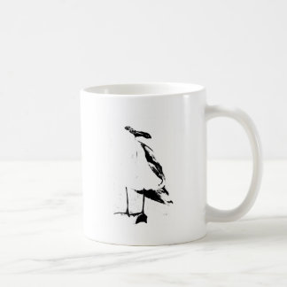Black ink outline seagull coffee mug