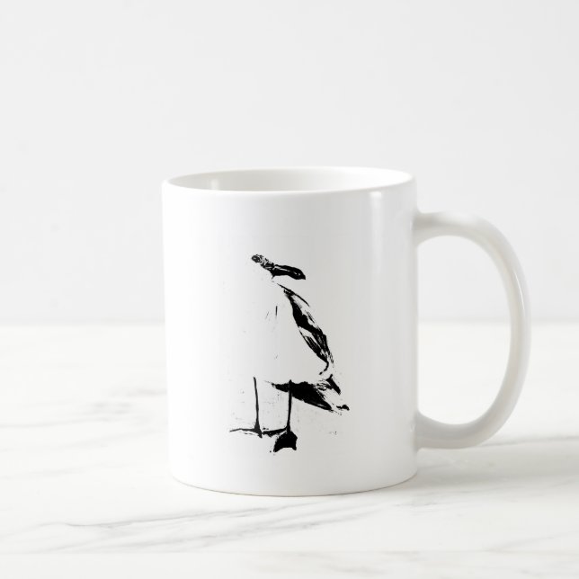 Black ink outline seagull coffee mug (Right)