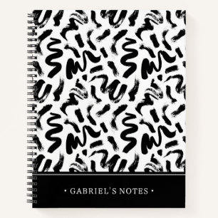 Black Ink Paint Brush Stroke   Add Your Name Notebook