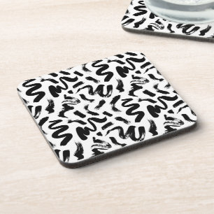 Black Ink Paint Brush Stroke Pattern Coaster